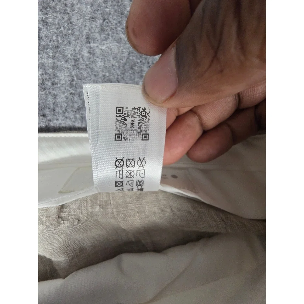 Zara Mens XL Wide Leg Linen Blend Tie Dye Trousers Taupe Grey Relaxed Pants